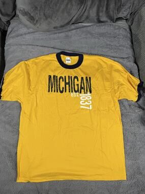 Michigan Wolverines Shirt Mens 2XL Yellow NCAA Football Perrin Ringer Tee